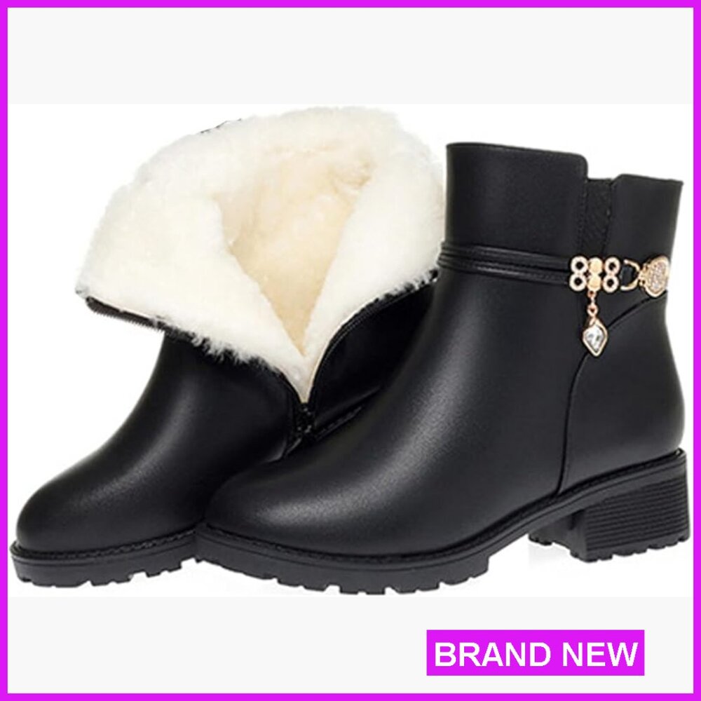 Leather Platform Booties Rhinestone Embellished F… - image 1